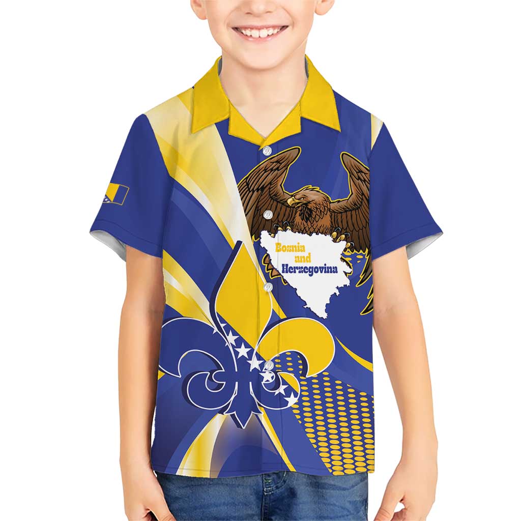 Bosnia and Herzegovina Independence Day Kid Hawaiian Shirt Zlatni Ljiljan Map With Eagle Proud