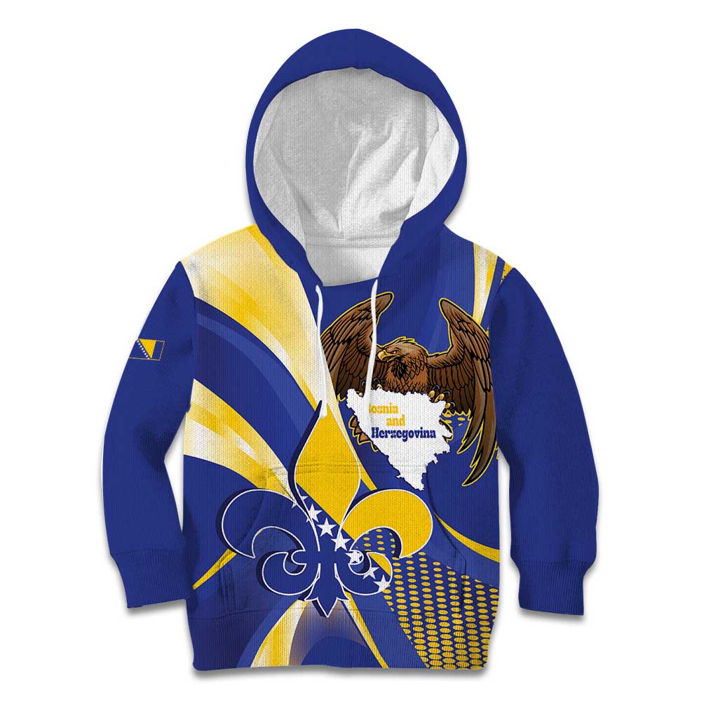 Bosnia and Herzegovina Independence Day Kid Hoodie Zlatni Ljiljan Map With Eagle Proud