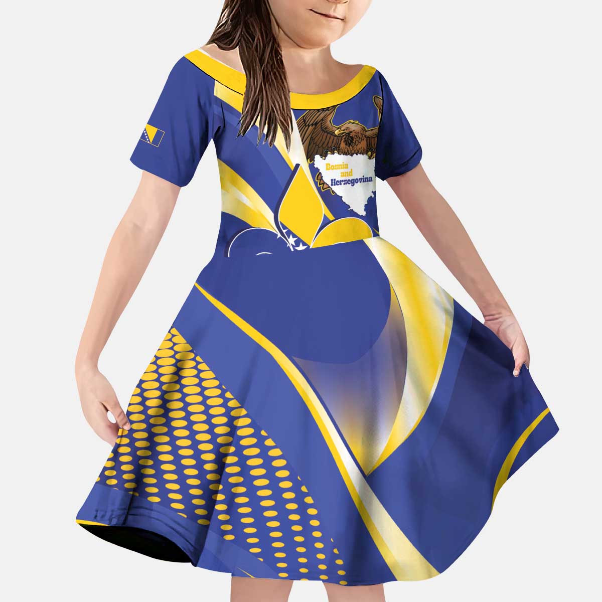 Bosnia and Herzegovina Independence Day Kid Short Sleeve Dress Zlatni Ljiljan Map With Eagle Proud