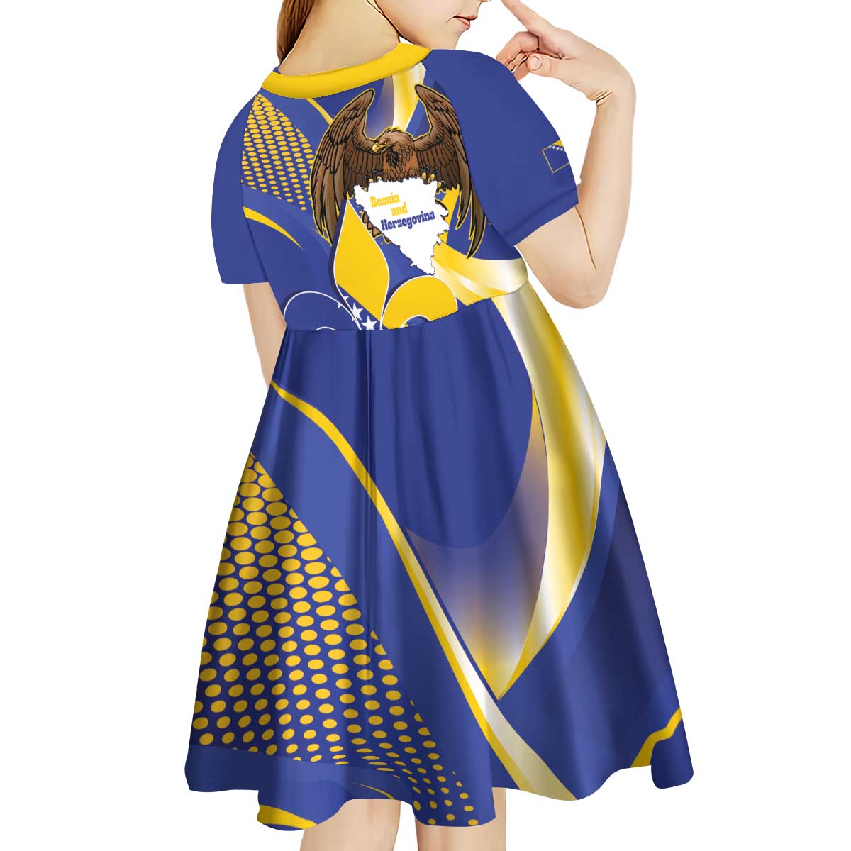 Bosnia and Herzegovina Independence Day Kid Short Sleeve Dress Zlatni Ljiljan Map With Eagle Proud