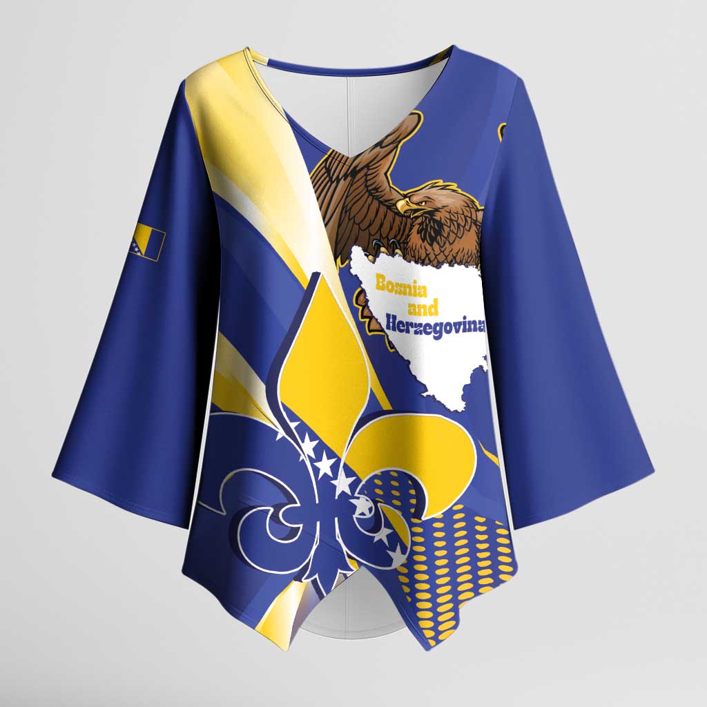 Bosnia and Herzegovina Independence Day Kimono Sleeve Blouse Zlatni Ljiljan Map With Eagle Proud