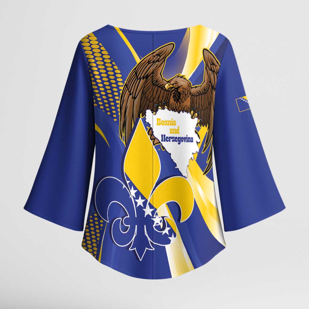 Bosnia and Herzegovina Independence Day Kimono Sleeve Blouse Zlatni Ljiljan Map With Eagle Proud