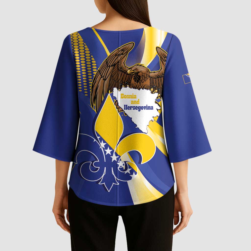 Bosnia and Herzegovina Independence Day Kimono Sleeve Blouse Zlatni Ljiljan Map With Eagle Proud