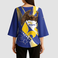 Bosnia and Herzegovina Independence Day Kimono Sleeve Blouse Zlatni Ljiljan Map With Eagle Proud