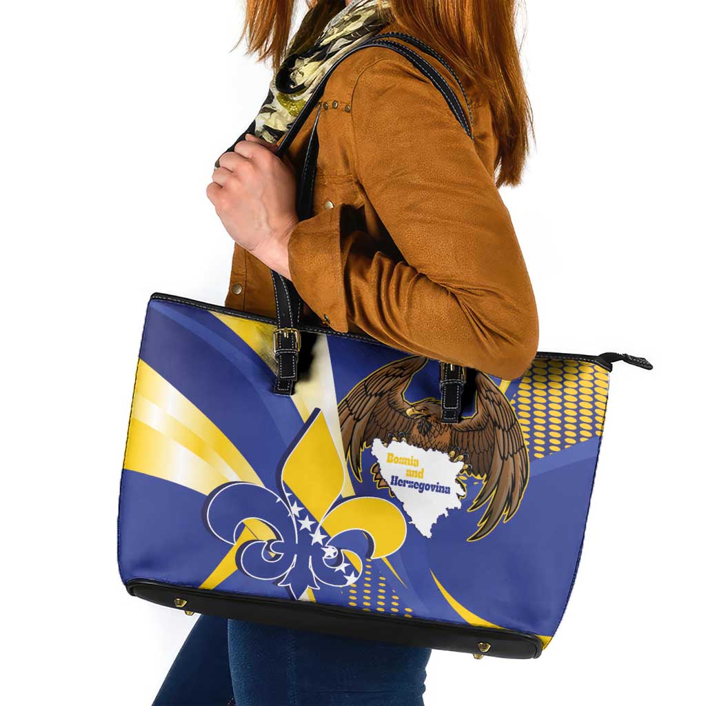 Bosnia and Herzegovina Independence Day Leather Tote Bag Zlatni Ljiljan Map With Eagle Proud