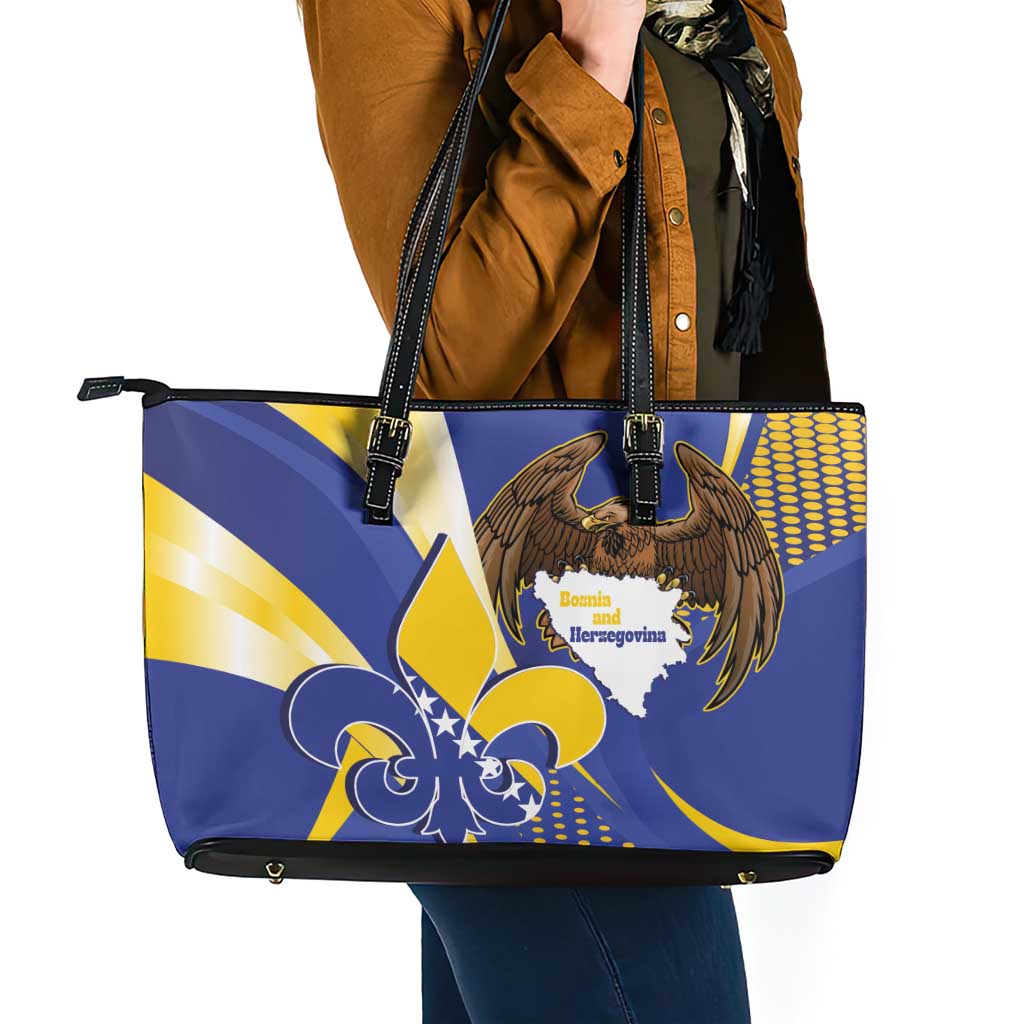 Bosnia and Herzegovina Independence Day Leather Tote Bag Zlatni Ljiljan Map With Eagle Proud