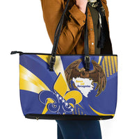 Bosnia and Herzegovina Independence Day Leather Tote Bag Zlatni Ljiljan Map With Eagle Proud