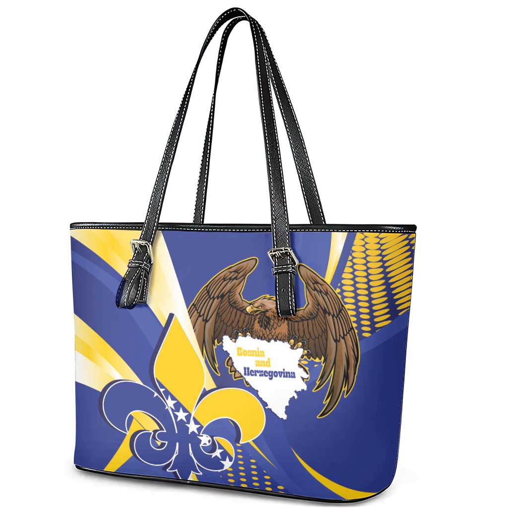 Bosnia and Herzegovina Independence Day Leather Tote Bag Zlatni Ljiljan Map With Eagle Proud