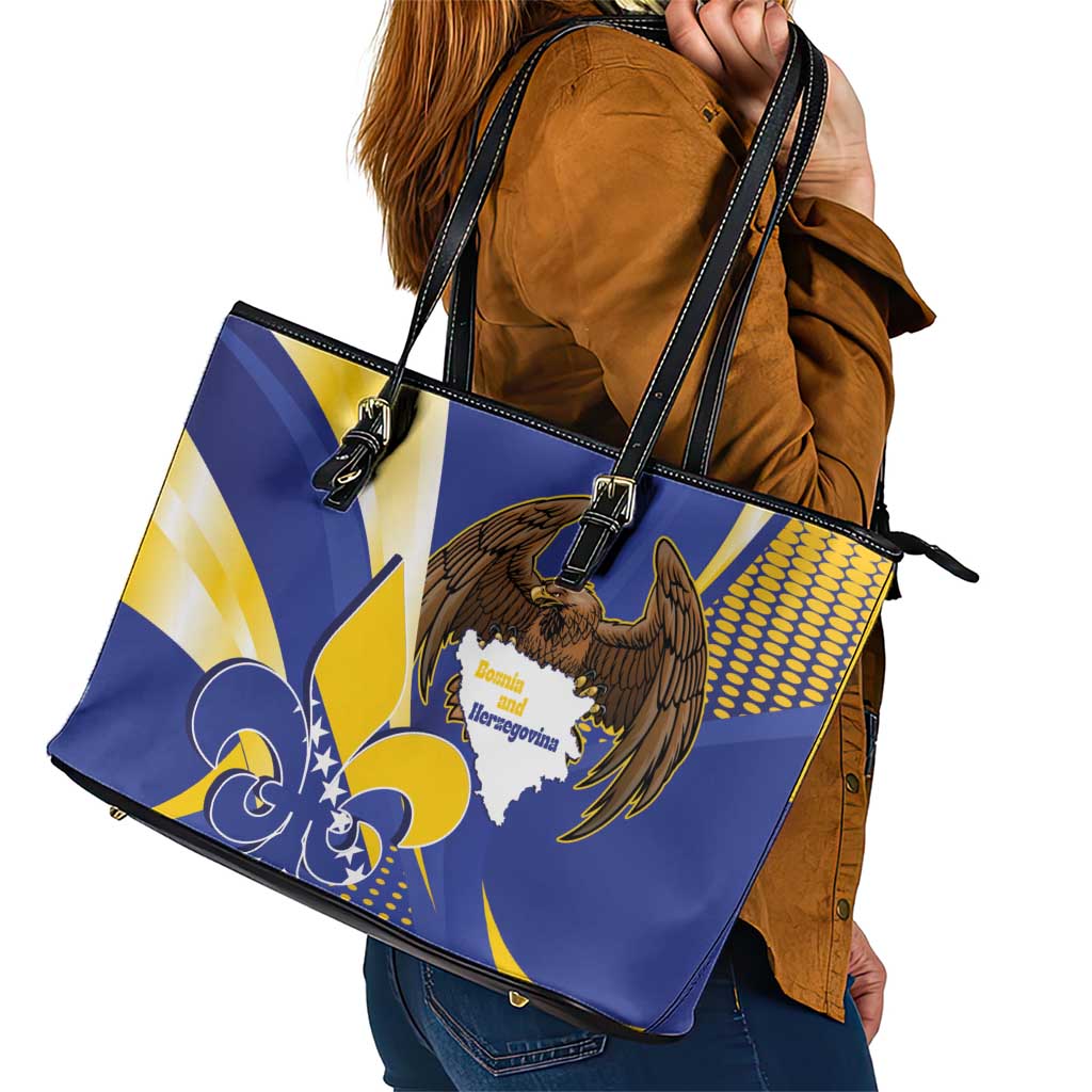 Bosnia and Herzegovina Independence Day Leather Tote Bag Zlatni Ljiljan Map With Eagle Proud