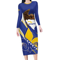 Bosnia and Herzegovina Independence Day Long Sleeve Bodycon Dress Zlatni Ljiljan Map With Eagle Proud