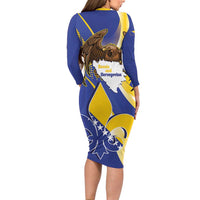 Bosnia and Herzegovina Independence Day Long Sleeve Bodycon Dress Zlatni Ljiljan Map With Eagle Proud