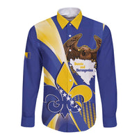 Bosnia and Herzegovina Independence Day Long Sleeve Button Shirt Zlatni Ljiljan Map With Eagle Proud