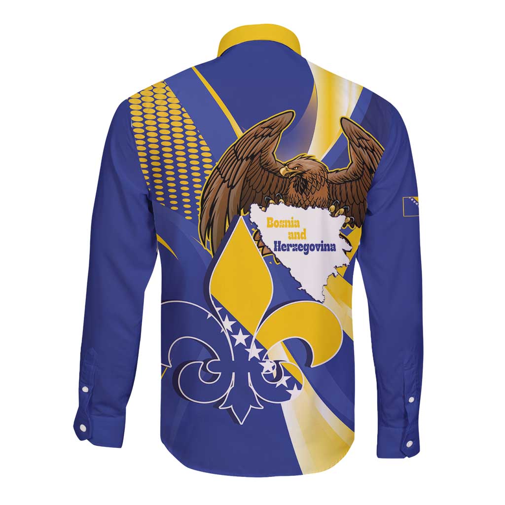 Bosnia and Herzegovina Independence Day Long Sleeve Button Shirt Zlatni Ljiljan Map With Eagle Proud