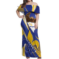 Bosnia and Herzegovina Independence Day Off Shoulder Maxi Dress Zlatni Ljiljan Map With Eagle Proud