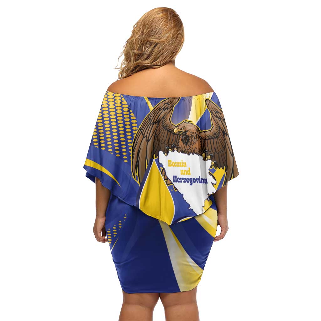 Bosnia and Herzegovina Independence Day Off Shoulder Short Dress Zlatni Ljiljan Map With Eagle Proud