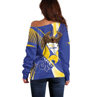 Bosnia and Herzegovina Independence Day Off Shoulder Sweater Zlatni Ljiljan Map With Eagle Proud