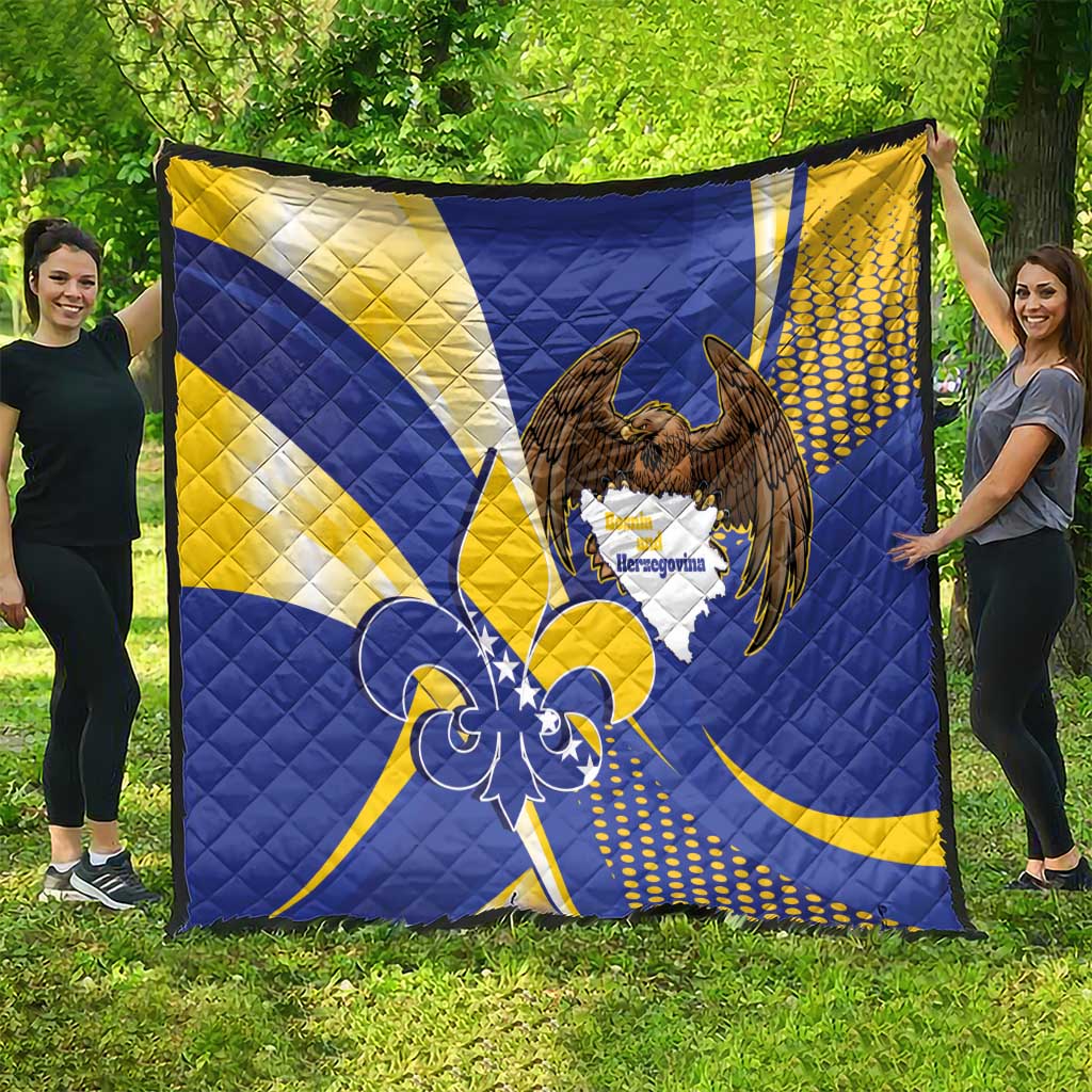 Bosnia and Herzegovina Independence Day Quilt Zlatni Ljiljan Map With Eagle Proud