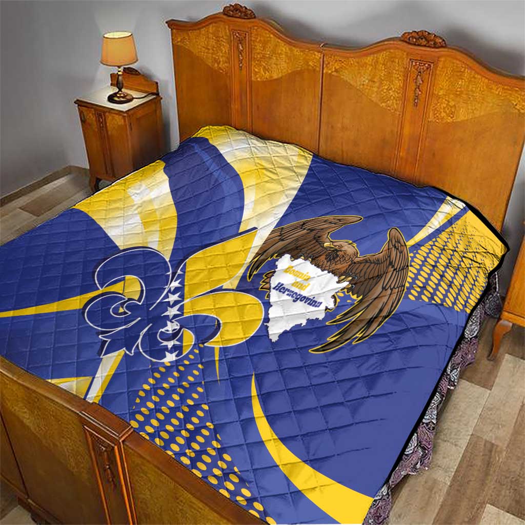Bosnia and Herzegovina Independence Day Quilt Zlatni Ljiljan Map With Eagle Proud