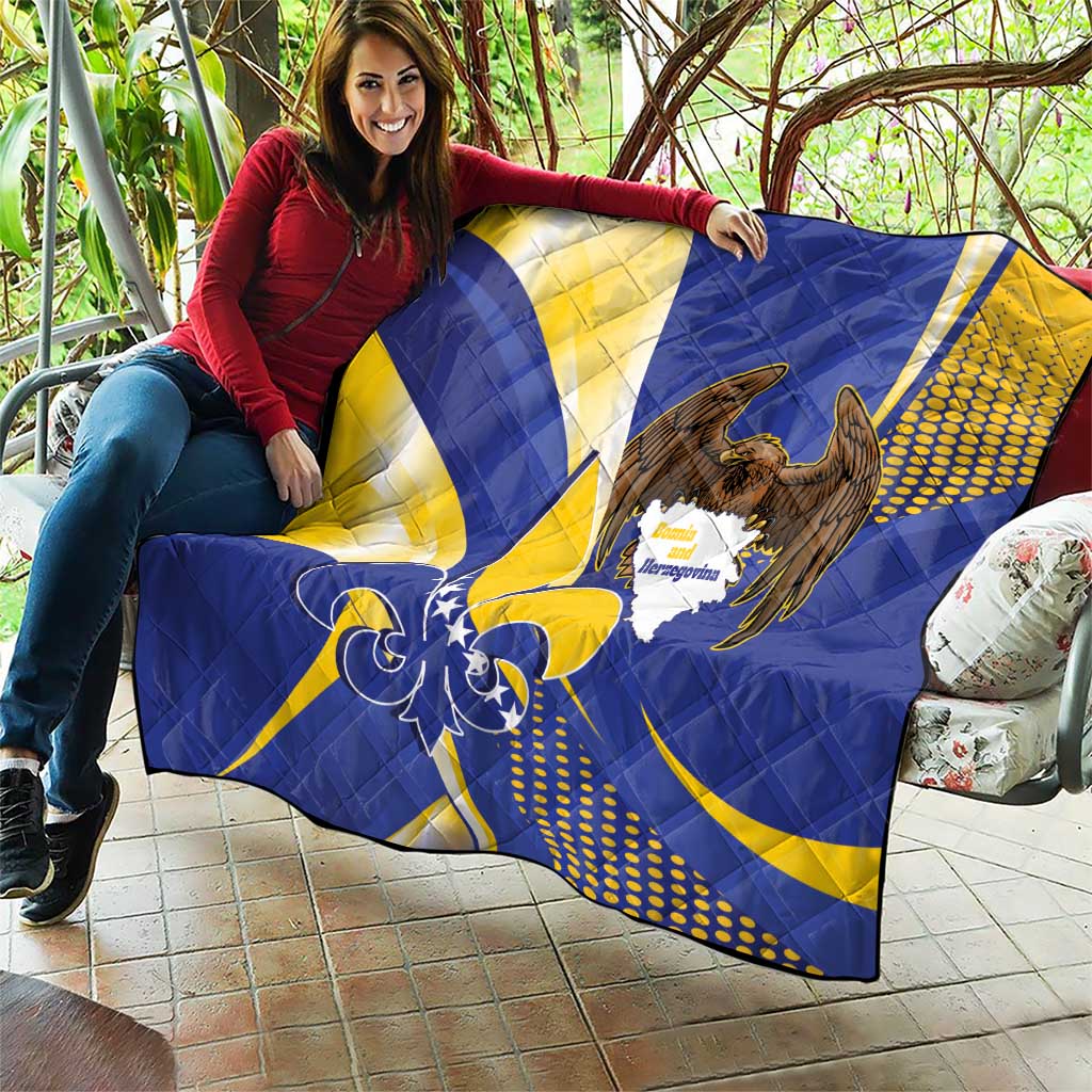 Bosnia and Herzegovina Independence Day Quilt Zlatni Ljiljan Map With Eagle Proud