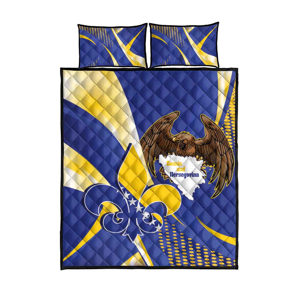 Bosnia and Herzegovina Independence Day Quilt Bed Set Zlatni Ljiljan Map With Eagle Proud