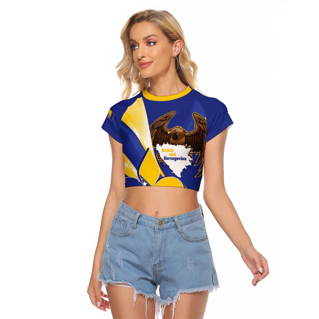 Bosnia and Herzegovina Independence Day Raglan Cropped T Shirt Zlatni Ljiljan Map With Eagle Proud