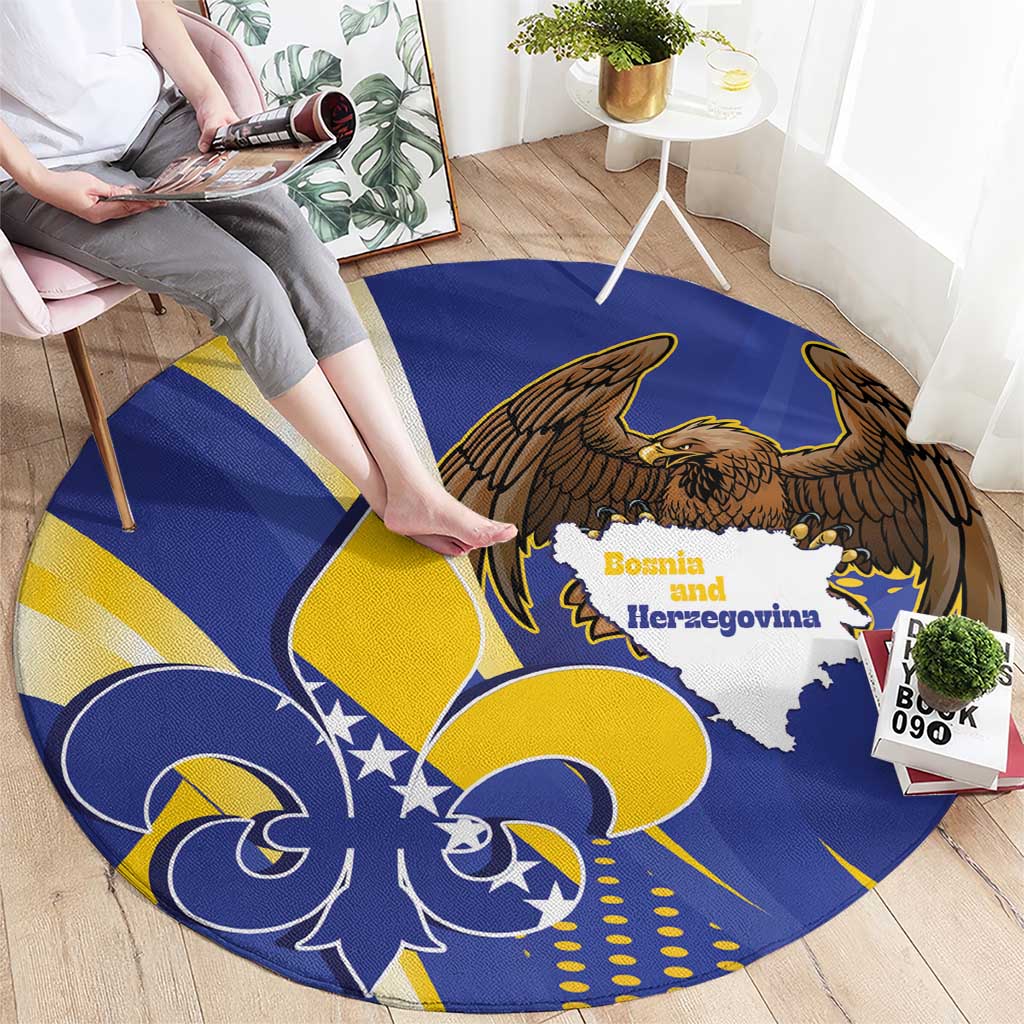 Bosnia and Herzegovina Independence Day Round Carpet Zlatni Ljiljan Map With Eagle Proud