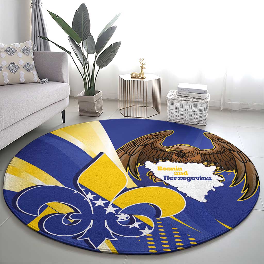 Bosnia and Herzegovina Independence Day Round Carpet Zlatni Ljiljan Map With Eagle Proud