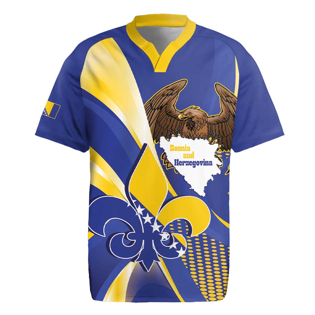 Bosnia and Herzegovina Independence Day Rugby Jersey Zlatni Ljiljan Map With Eagle Proud