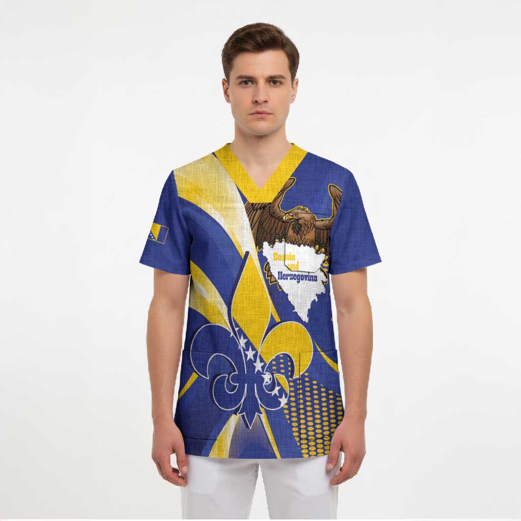 Bosnia and Herzegovina Independence Day Scrub Top Zlatni Ljiljan Map With Eagle Proud