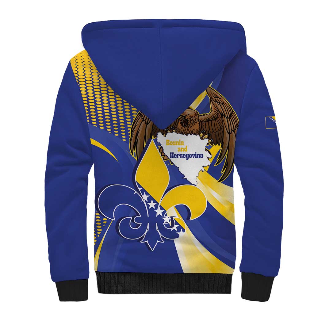 Bosnia and Herzegovina Independence Day Sherpa Hoodie Zlatni Ljiljan Map With Eagle Proud
