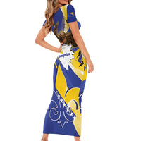 Bosnia and Herzegovina Independence Day Short Sleeve Bodycon Dress Zlatni Ljiljan Map With Eagle Proud
