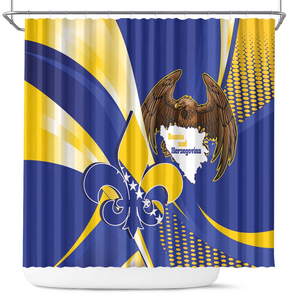 Bosnia and Herzegovina Independence Day Shower Curtain Zlatni Ljiljan Map With Eagle Proud