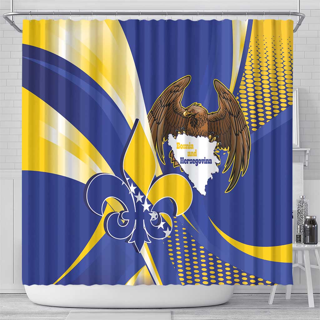 Bosnia and Herzegovina Independence Day Shower Curtain Zlatni Ljiljan Map With Eagle Proud