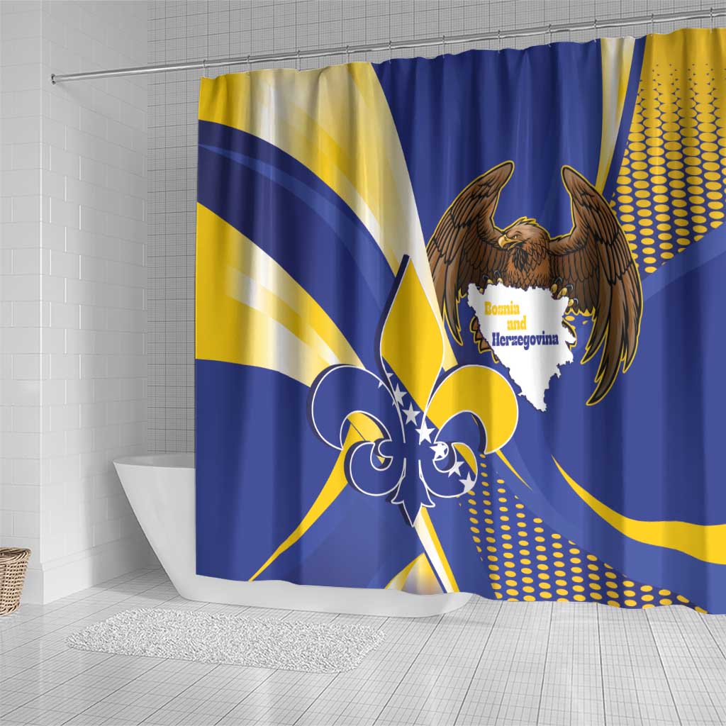 Bosnia and Herzegovina Independence Day Shower Curtain Zlatni Ljiljan Map With Eagle Proud
