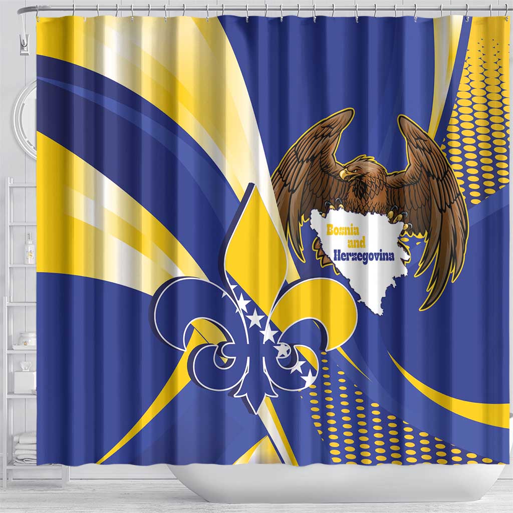 Bosnia and Herzegovina Independence Day Shower Curtain Zlatni Ljiljan Map With Eagle Proud