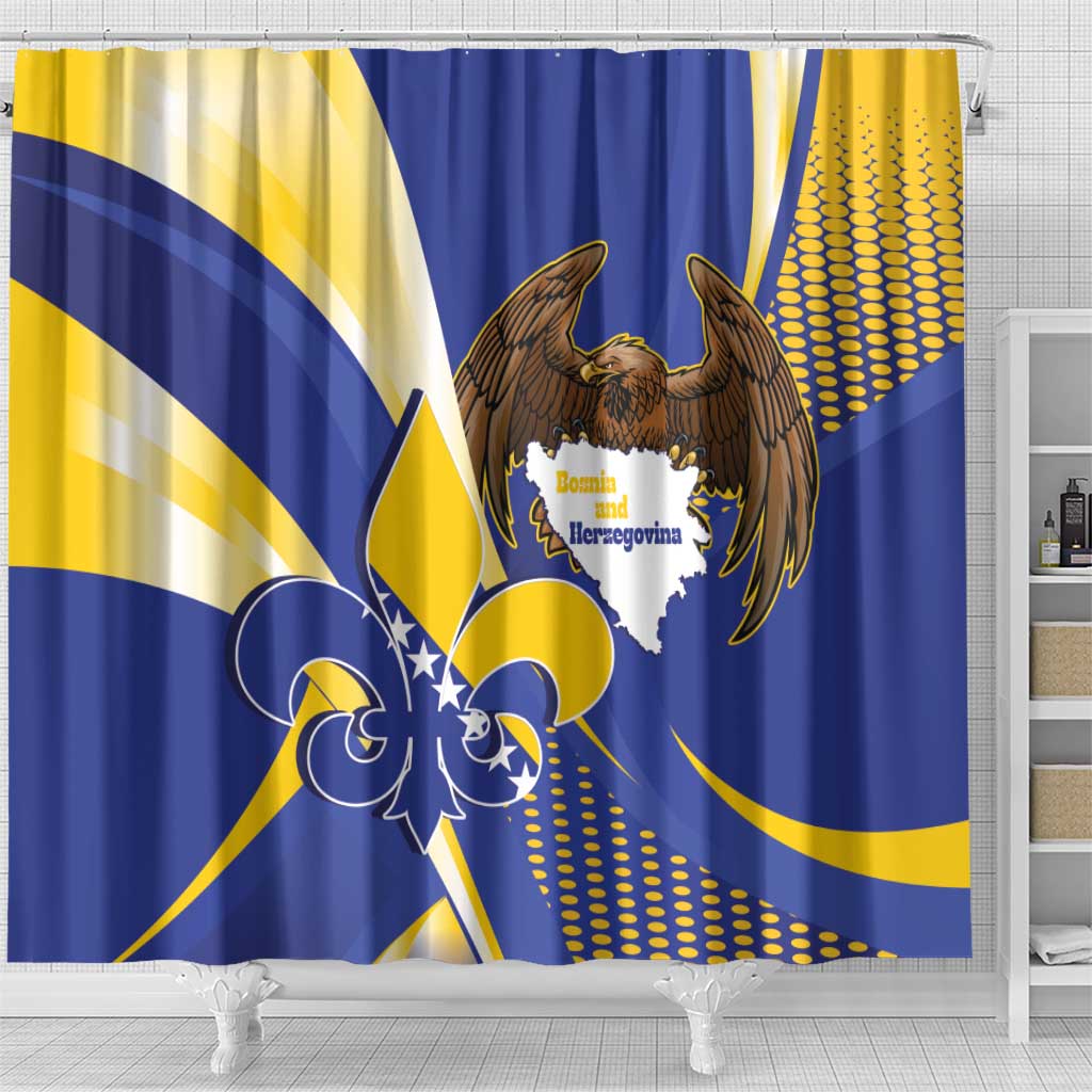Bosnia and Herzegovina Independence Day Shower Curtain Zlatni Ljiljan Map With Eagle Proud