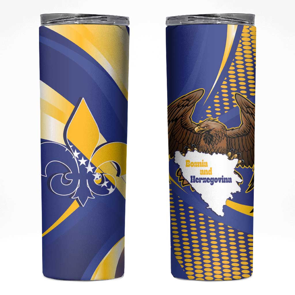 Bosnia and Herzegovina Independence Day Skinny Tumbler Zlatni Ljiljan Map With Eagle Proud