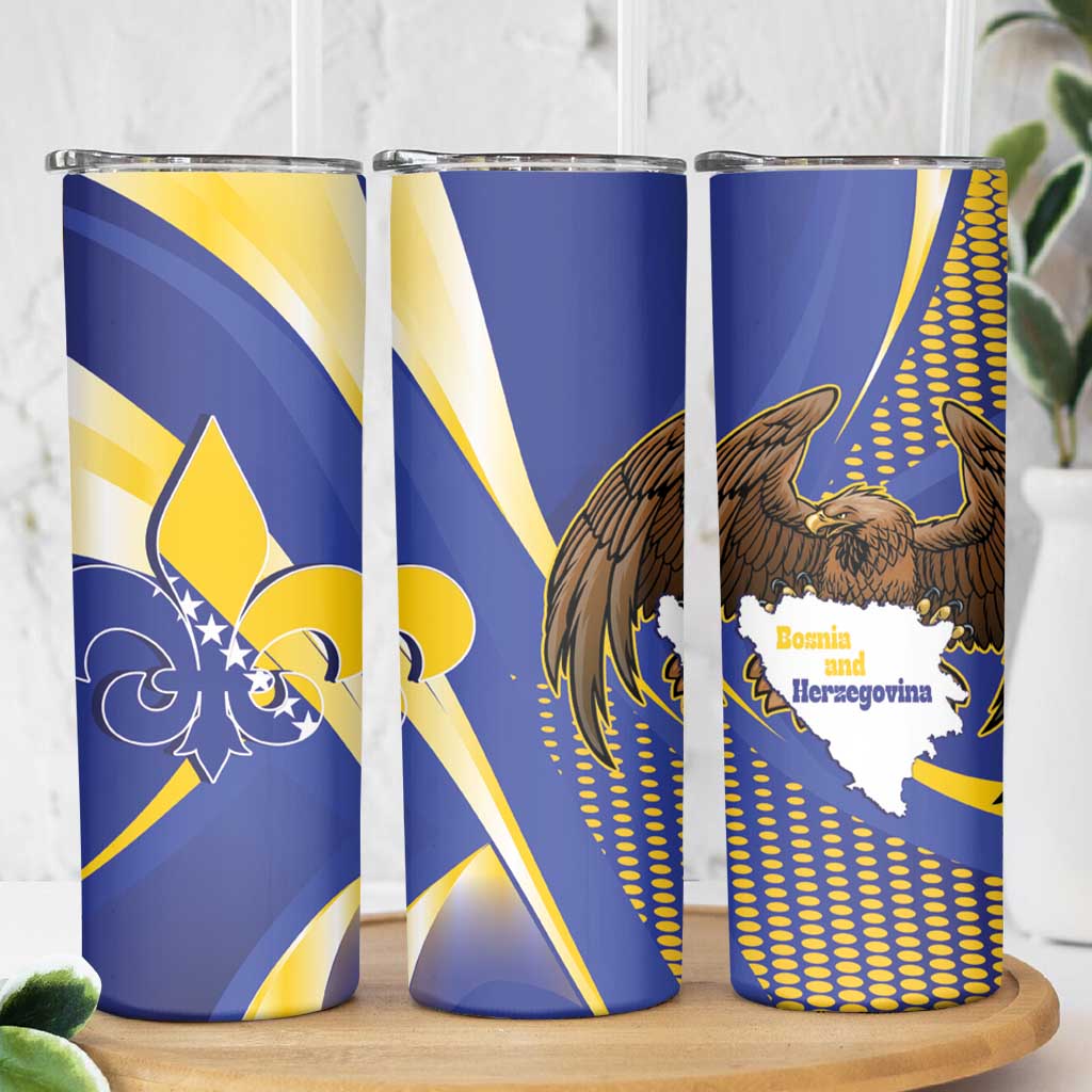 Bosnia and Herzegovina Independence Day Skinny Tumbler Zlatni Ljiljan Map With Eagle Proud