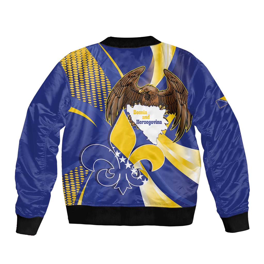 Bosnia and Herzegovina Independence Day Sleeve Zip Bomber Jacket Zlatni Ljiljan Map With Eagle Proud