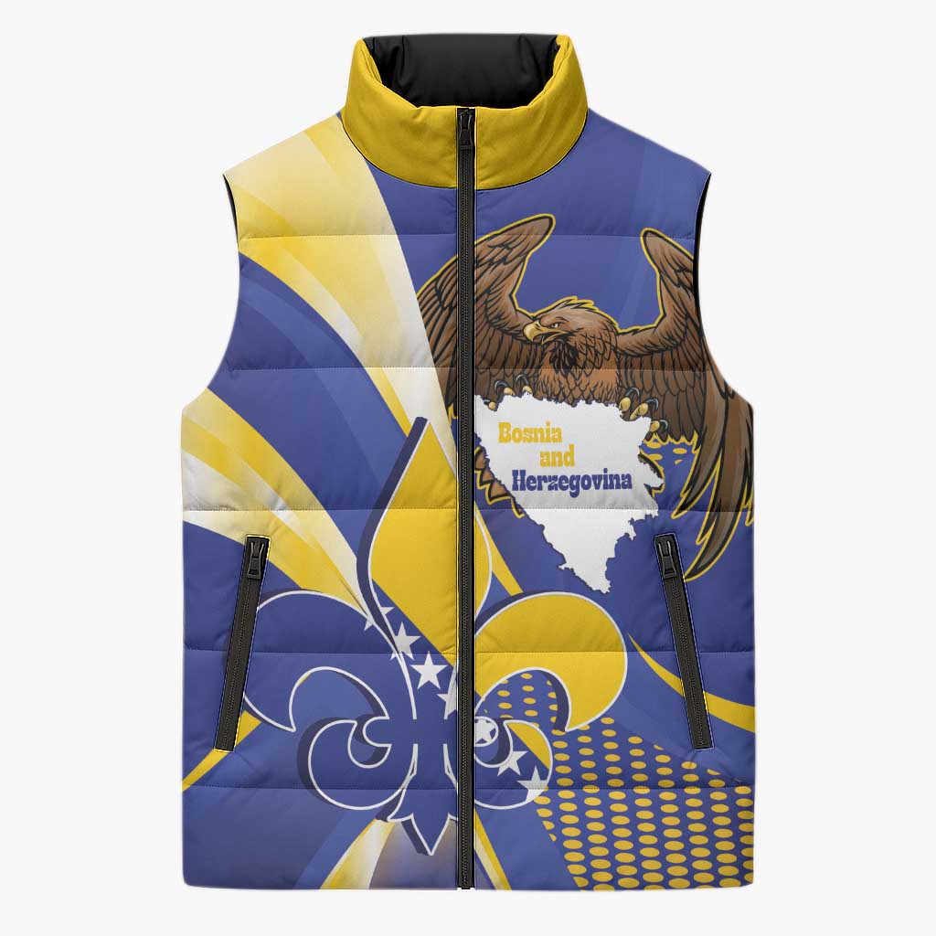 Bosnia and Herzegovina Independence Day Sleeveless Puffer Jacket Zlatni Ljiljan Map With Eagle Proud