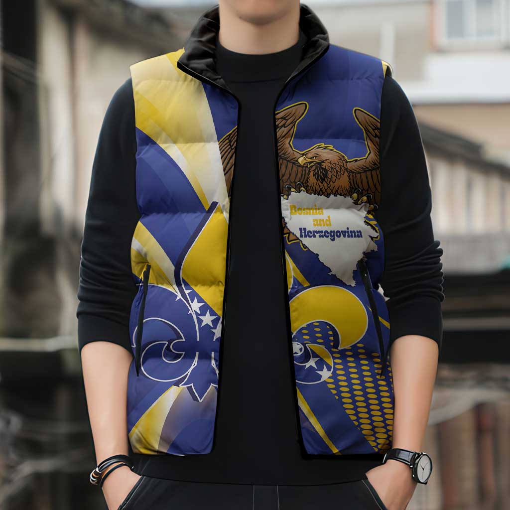 Bosnia and Herzegovina Independence Day Sleeveless Puffer Jacket Zlatni Ljiljan Map With Eagle Proud