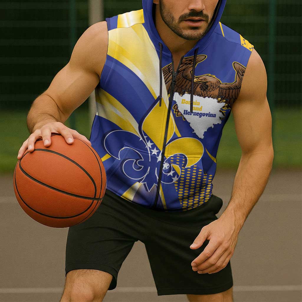 Bosnia and Herzegovina Independence Day Sleeveless Zip Hoodie Zlatni Ljiljan Map With Eagle Proud