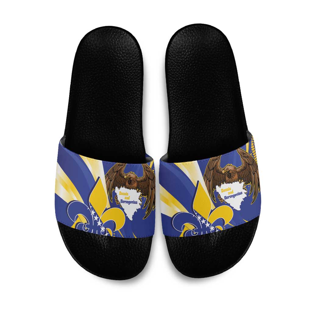 Bosnia and Herzegovina Independence Day Slide Sandals Zlatni Ljiljan Map With Eagle Proud