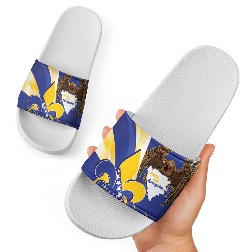 Bosnia and Herzegovina Independence Day Slide Sandals Zlatni Ljiljan Map With Eagle Proud