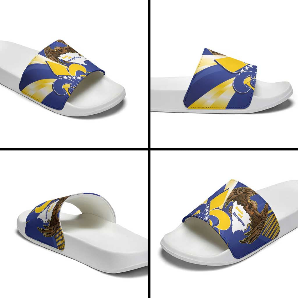 Bosnia and Herzegovina Independence Day Slide Sandals Zlatni Ljiljan Map With Eagle Proud