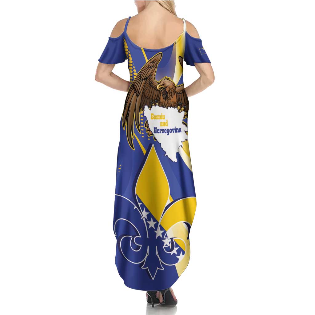 Bosnia and Herzegovina Independence Day Summer Maxi Dress Zlatni Ljiljan Map With Eagle Proud