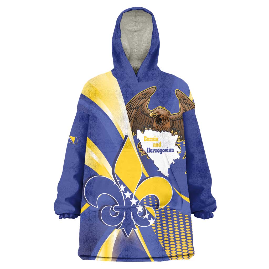 Bosnia and Herzegovina Independence Day Wearable Blanket Hoodie Zlatni Ljiljan Map With Eagle Proud