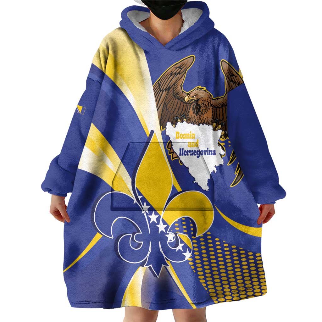 Bosnia and Herzegovina Independence Day Wearable Blanket Hoodie Zlatni Ljiljan Map With Eagle Proud