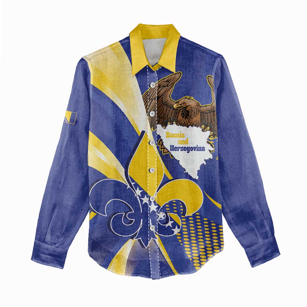 Bosnia and Herzegovina Independence Day Women Casual Shirt Zlatni Ljiljan Map With Eagle Proud