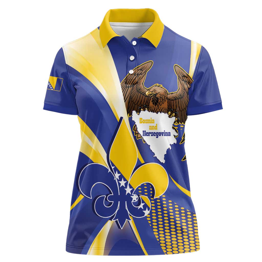 Bosnia and Herzegovina Independence Day Women Polo Shirt Zlatni Ljiljan Map With Eagle Proud